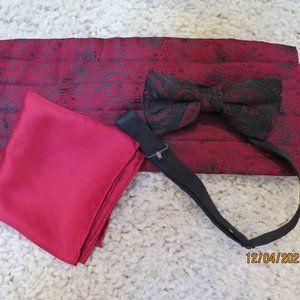 SILK Burgundy Red Paisley Cummerbund Bow Tie Wedding Tuxedo